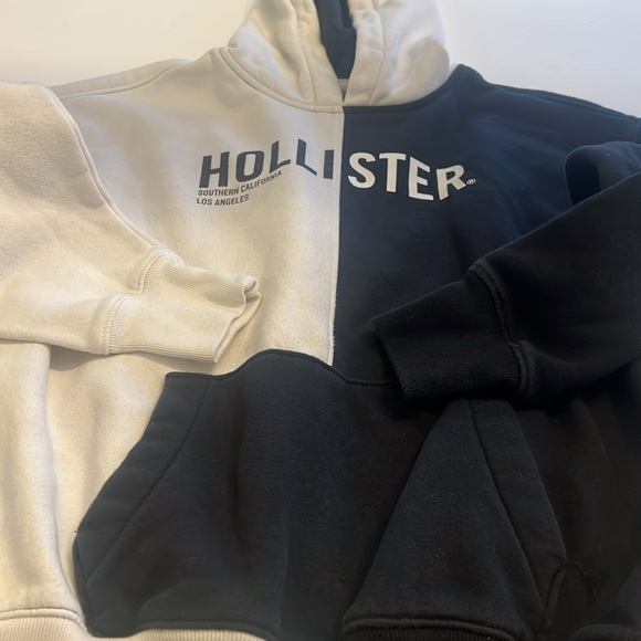 Hollister Mens Black & White Colorblock Pullover Sweater Hooded Size Extra Small - Picture 3 of 7
